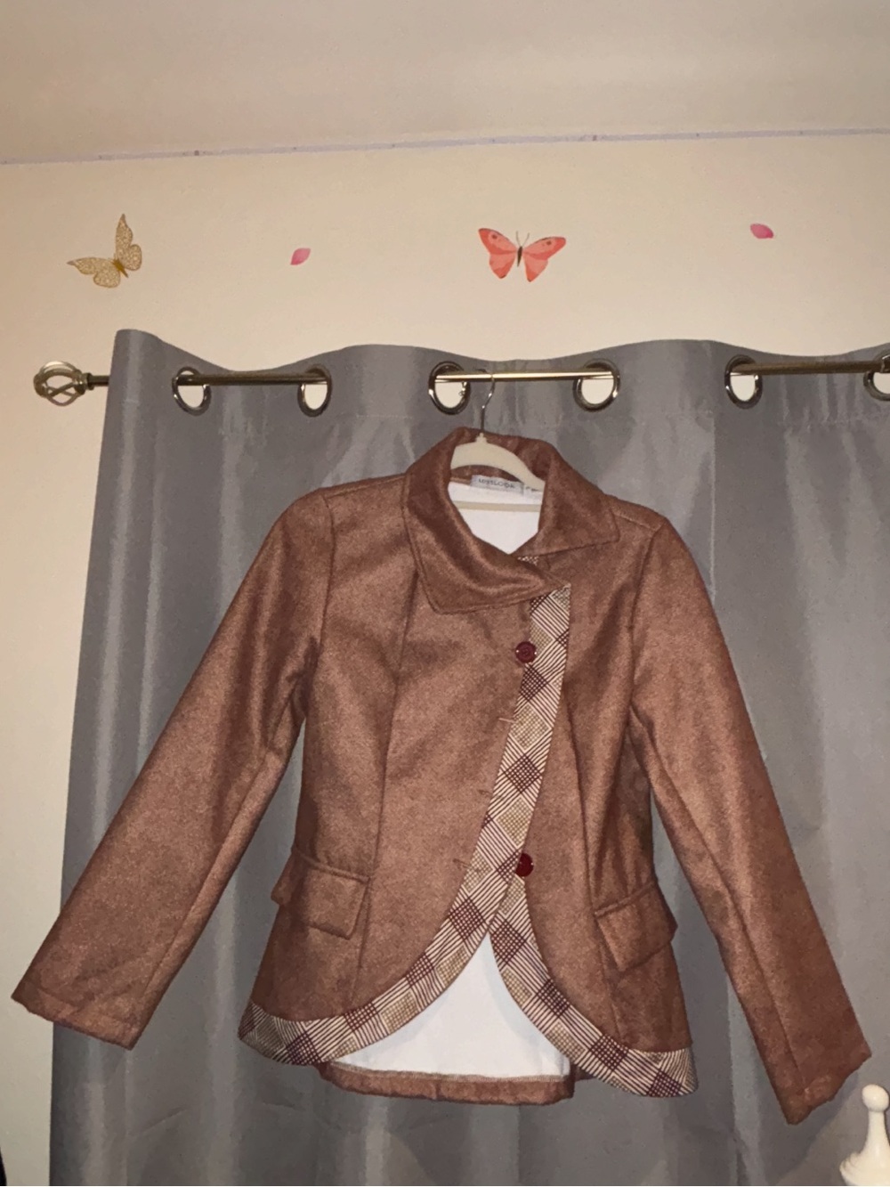 MISSLOOK Brown Plaid Trim Women's Jacket